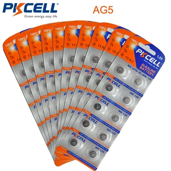 100шт/10 карт, PKCELL AG5 LR48/193/754 SR754SW 1.5 V 60mAh Щелочная Батарея Батарейки Для Монет и кнопок