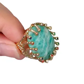 Кольцо с большим камнем YYGEM 21x28 мм, натуральный зеленый амазонит, новое модное позолоченное кольцо с амазонитом.