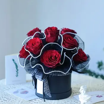 Цветочная коробка Круглая коробка Цветы Упаковочная коробка День Святого Валентина Украшение в виде розы Подарок на День рождения