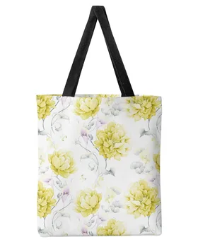 Желтая акварельная цветочная ретро-холщовая сумка-тоут для женщин большой емкости для покупок, многоразовые студенческие сумки на плечо для девочек, многоразовые женские сумки на плечо