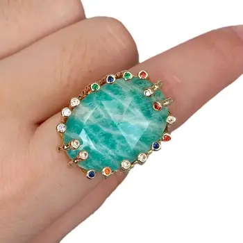 Кольцо с большим камнем YYGEM 21x28 мм, натуральный зеленый амазонит, новое модное позолоченное кольцо с амазонитом.