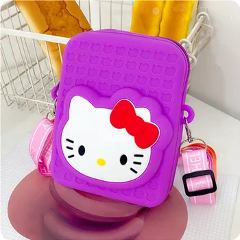 Силиконовая сумка Sanrio Hello Kitty для девочек, регулируемая Милая кукольная сумка, сумка для мобильного телефона, кошелек для монет, открывающаяся на молнии, сумка для девочек, детская сумка