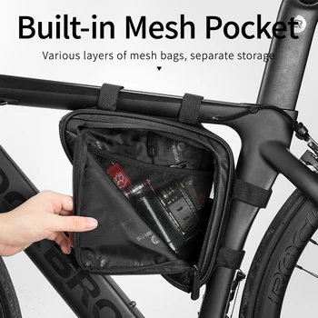 Официальная треугольная сумка ROCKBROS на передней раме велосипеда, Сверхлегкая трубка, небольшой пакет, сумка для инструментов для ремонта, аксессуары для велоспорта
