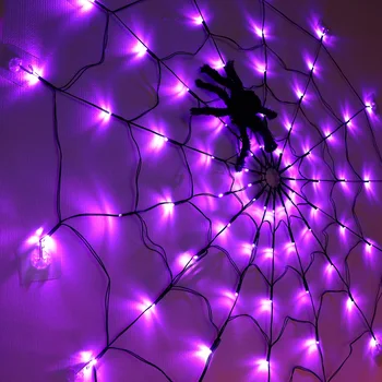 Гирлянды из паутины на Хэллоуин 70 светодиодов с черным пауком, дистанционное управление, водонепроницаемая паутина для наружных украшений сада