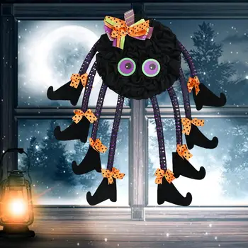 Венок из пауков на Хэллоуин, украшение из пауков с ножками ведьмы, жуткий милый декор на Хэллоуин, венок из пауков с ножками ведьмы в горошек