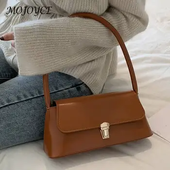 Женская модная винтажная сумка, портативная повседневная сумка для поездок на работу, искусственная кожа, однотонные женские сумки с простой ручкой подмышками, сумки