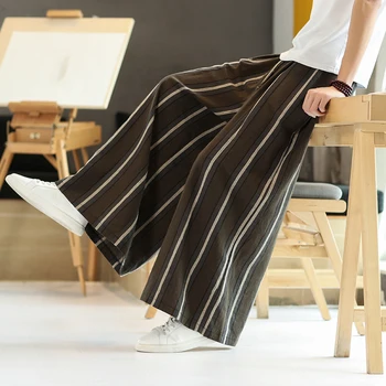 Мужские широкие брюки, Свободные Прямые мешковатые мужские винтажные уличные брюки с эластичной резинкой на талии, брюки в стиле Харадзюку