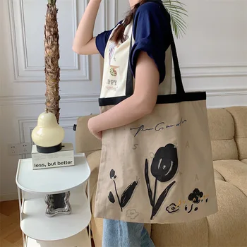 Youda Новый стиль, модная холщовая сумка через плечо с цветочным рисунком, женская сумка с милым рисунком, большие повседневные сумки-тоут для покупателей