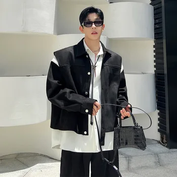 Корейская мужская модная рубашка в стиле жилета IEFB, модная одежда из двух предметов, красивая съемная куртка контрастного цвета 9C1390