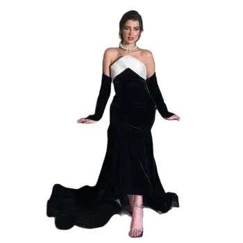 2023 Белые Черные блестящие вечерние платья с длинными рукавами без бретелек из арабского велюра; Вечерние платья для выпускного вечера Dubia Vestidos
