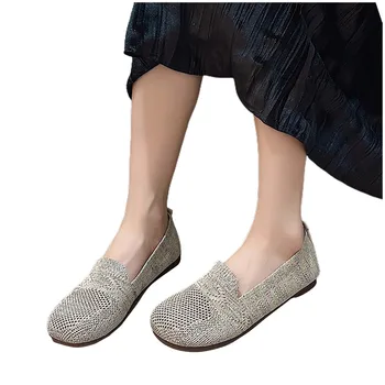 Женская Вязаная дышащая повседневная обувь с мягкой подошвой, вьетнамки, женская повседневная обувь на плоской подошве, женские сандалии