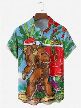 Мужская И Женская Рождественская Рубашка С Цветущими Колокольчиками и Художественным Рисунком, Повседневная Рубашка С Принтом, Рождественская Гавайская Рубашка