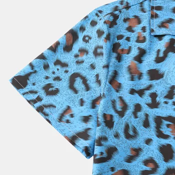 Голубая Гавайская Рубашка с Леопардовым Принтом для Мужчин 2023, Сексуальная Новая Пляжная Рубашка С Коротким Рукавом, Повседневная Праздничная Рубашка Для Дискотеки, Сорочка