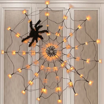 Гирлянды из паутины на Хэллоуин 70 светодиодов с черным пауком, дистанционное управление, водонепроницаемая паутина для наружных украшений сада