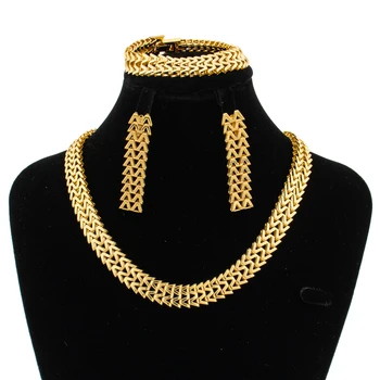 Набор ювелирных изделий для женщин, Дубайское позолоченное ожерелье, Серьги, браслет, Модная цепочка для ужина, подвеска для банкета, Ювелирный аксессуар для вечеринки