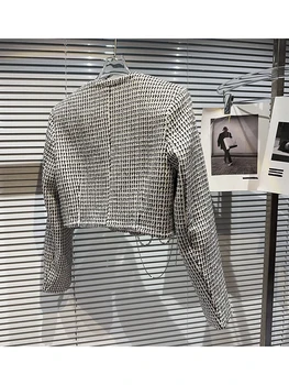 Новейшая модная дизайнерская куртка HIGH STREET 2023 Женская короткая куртка из твида в клетку с металлической цепочкой и карманом Thousand Bird
