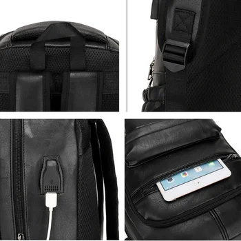Новый винтажный мужской рюкзак с USB-зарядкой, Большая сумка для ноутбука из искусственной кожи, мужские повседневные школьные сумки для подростков для мальчиков