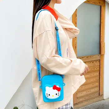 Силиконовая сумка Sanrio Hello Kitty для девочек, регулируемая Милая кукольная сумка, сумка для мобильного телефона, кошелек для монет, открывающаяся на молнии, сумка для девочек, детская сумка
