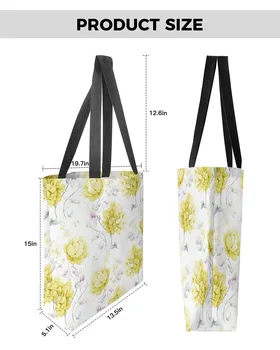 Желтая акварельная цветочная ретро-холщовая сумка-тоут для женщин большой емкости для покупок, многоразовые студенческие сумки на плечо для девочек, многоразовые женские сумки на плечо