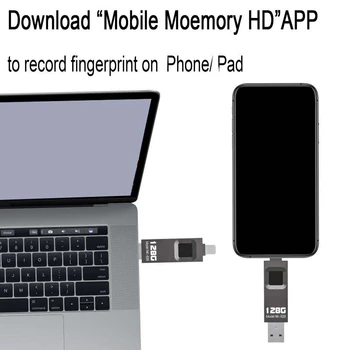 1 шт. U-диск с зашифрованным отпечатком пальца, мобильный телефон, компьютер, высокоскоростная передача двойного назначения, флэш-память 128 ГБ для Iphone/Ipad
