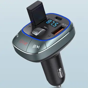 Автомобильный адаптер Bluetooth с двойным микрофоном, Быстрое зарядное устройство, громкая связь, Низкое энергопотребление, музыкальный плеер V5.0, FM-передатчик для автомобиля