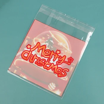 100шт Рождественский Подарочный пакет Самоклеящийся Пакет для упаковки печенья и конфет Пластиковый Пакет для выпечки Закусок на Новогоднюю вечеринку