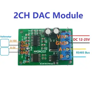5ШТ DC 12V 2CH Модуль DAC 0-5V 0-10V Аналоговый Преобразователь PWM в напряжение RS485 Плата Modbus RTU