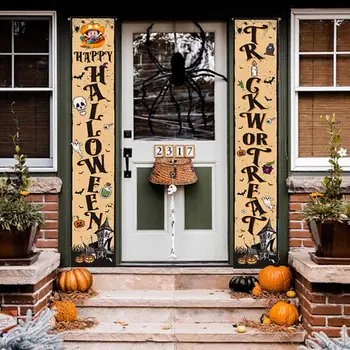 Реквизит для дома с привидениями, Жуткие украшения для Хэллоуина, Дом с привидениями, Дверные баннеры с рисунком тыквы, крыльцо с трюком или угощением для собаки