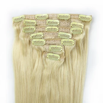 #60 Пепельная Блондинка 9 шт./компл. Заколка Для Наращивания Человеческих Волос Virgin European Human Hair Full Head для Женщин Заколки Для Волос 100 грамм