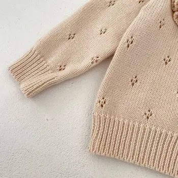 Осенний свитер для малышей 2023 года, вязаный кардиган с вышитым воротником-лотосом для маленьких девочек, пальто, хлопковая куртка для детей от 0 до 3 лет, топы