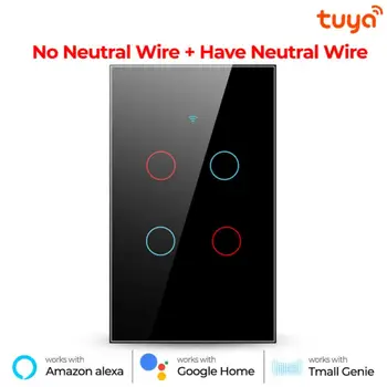 Tuya Wifi Smart Switch Нейтральный Провод/Без Нейтрального Провода, Умный Домашний Прерыватель Света US 1/2/3 Работает для Alexa Google home