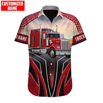 Летние Рубашки С коротким рукавом Harajuku Custom Name Trucker Pattern С 3D Принтом Мужская Гавайская Рубашка Унисекс Повседневная Пляжная Рубашка CP01