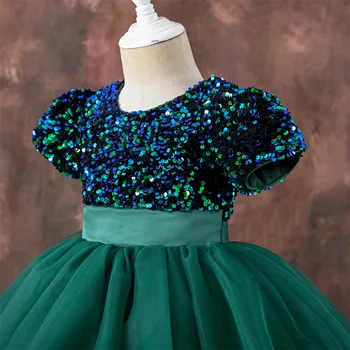 Женское Красное Белое Розовое Зеленое Синее платье с блестками на День рождения, Карнавальное Вечернее платье принцессы из керамики, от 2 до 10 лет