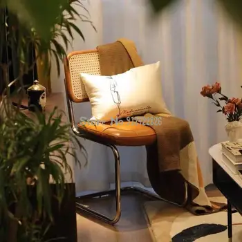 Nordic ins обеденный стул из ротанга, сетка, красное кресло для отдыха, винтажное кресло, легкая роскошная железная спинка, ретро ротанговое кресло