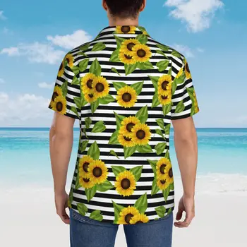 Мужские повседневные гавайские рубашки с подсолнухом, пляжные рубашки на пуговицах с коротким рукавом, рубашки с тропическим цветочным рисунком