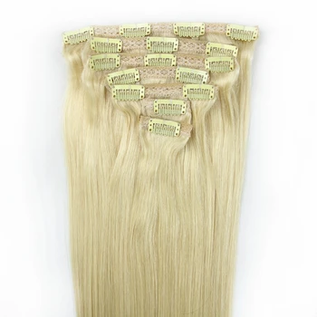 #60 Пепельная Блондинка 9 шт./компл. Заколка Для Наращивания Человеческих Волос Virgin European Human Hair Full Head для Женщин Заколки Для Волос 100 грамм